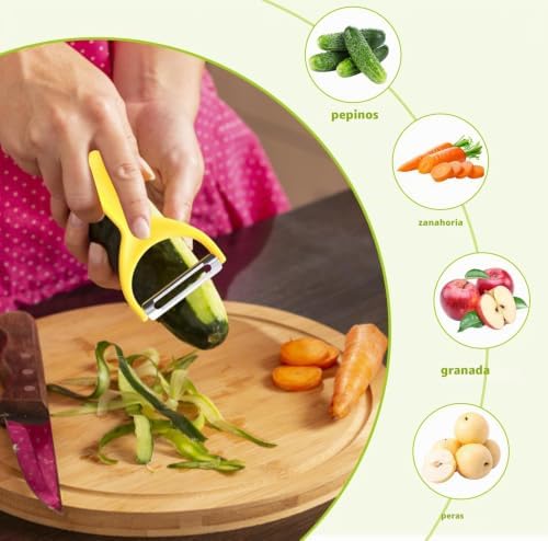 4 Piezas Pelador, Pelador Giratorio de Verduras de Acero Inoxidable, Cuchillo para Frutas con Mango Antideslizante para Patatas, Manzanas, Zanahorias y Pepinos — foto 3 de 7