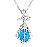 Shroova Tree of life Opal necklace for Women Sterling Silver Tree Jewelry Pendant Necklace Blue Opal Pendant Necklace Fine Jewelry Birthday Anniversary Christmas Gift for Mom Her