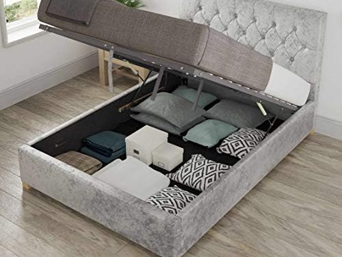 Aspire Beds Marble Fabric Ottoman Storage Bed Crushed Velvet in Silver Single (3ft) made in UK