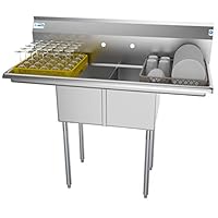 KoolMore 2 Compartment Stainless Steel NSF Commercial Kitchen Prep & Utility Sink with 2 Drainboards - Bowl Size 12" x 16" x 10"