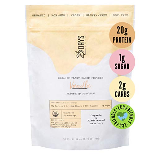 22 Days Nutrition Organic Protein Powder, Vanilla, 15 Serving Gluten