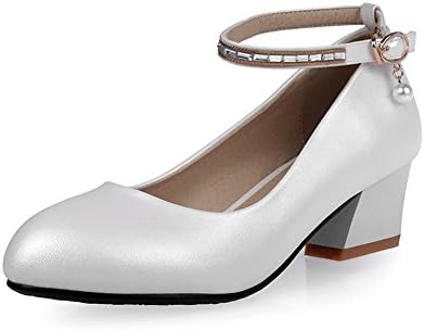 BalaMasa Womens Glass Diamond Kitten-Heels Buckle Round-Toe White Rubber Pumps-Shoes - 9 B(M) US