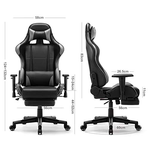 IntimaTe-WM-Heart-Sedia-da-Gioco-Sedia-da-a-Corsa-Sedia-Gaming-Sedia-da-Ufficio-ergonomica-Sedia-per-Computer-Sedia-Girevole-con-poggiapiedi-Grigio