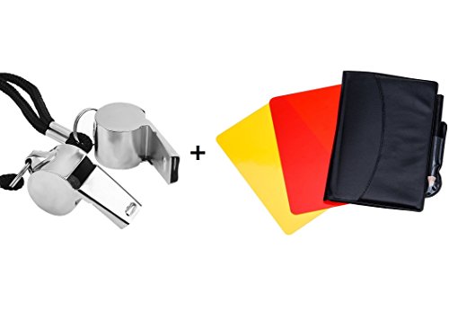 Giveet 2 Metal Whistle with Sports Referee Card Set, Red Yellow Card and Stainless Steel Metal Coach Whistle for Soccer