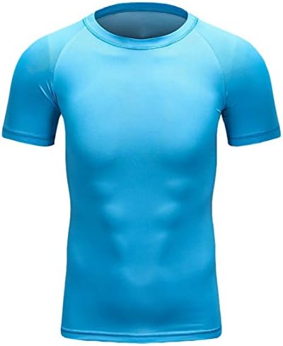 Papijam Men's Outdoor Short Sleeve Sports Tights T-Shirt Baselayer Fast Dry Gym Running Comfy Compression Top Sky Blue XXS