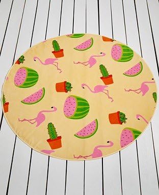 TwelveNYC Flamingo, Cactus & Watermelon Motif Premium Round Beach Towel (5 ft x 5 ft)