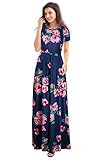 Anniblue Women's Printing Dress Round Neck Boho Long Maxi Dress