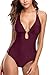 SOCIALA Sexy One Piece Bathing Suits for Womens Strappy Swimsuits Lace up Monokinis Wine Red Medium