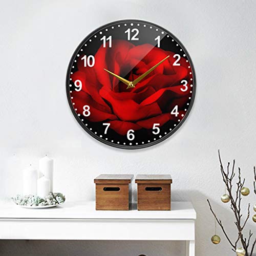 ALAZA Red Rose Flower Black Wall Clock Battery Operated Silent Non