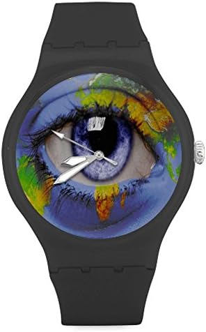 Funny eye Blue World earth Maps art Unisex Round Rubber Sport Quartz Watch,Watch Face Diameter: 1.58"
