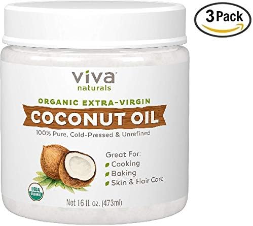 Viva Naturals Organic Extra Virgin Coconut Oil, (3) 16 Ounce Containers, 48 Ounces Total