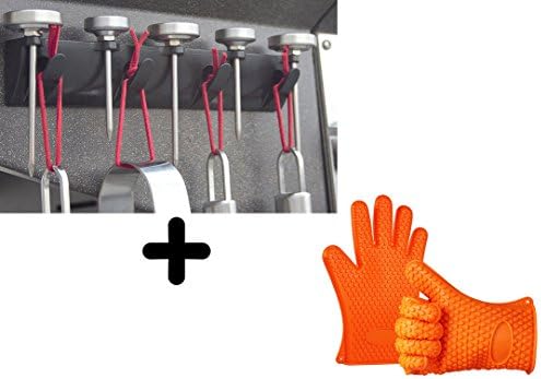 FEROS KIT – (3 items!) Magnetic BBQ Grill Tool Accessory Holder  + 2 Best Silicone Heat Resistant Grill Gloves Oven Mitts For Grilling and Kitchen – BUY TOGETHER &amp; SAVE!