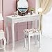 Giantex Vanity Stool Wood Dressing Padded Chair Makeup Piano Seat Make Up Bench w/Rose Cushion (White)