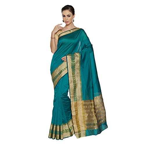 Viva N Diva Sea Green Banarasi Art Silk Saree With Unstitched Blouse Piece