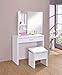 Coaster Home Furnishings Harvey Contemporary 3-Piece 1-Drawer Makeup Vanity Desk with Jewelry Storage Vanity Mirror and White Faux Leather Upholstered Storage Vanity Stool White 300290