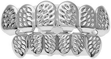 New Custom Fit 14k Plated Diamond Cut Teeth Grillz Caps Top &amp; Bottom Grill Set (Sliver)