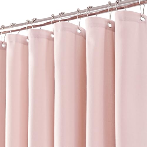 96 Inch Long Pink Linen Shower Curtain Set, Extra Long Heavy… at Amazon