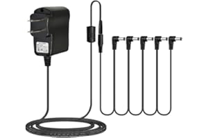 AFOT 9V DC 0.5A Guitar Pedal Power Supply Adapter with 5 Way Daisy Chain Pedal Cables, 9V DC 500mA Tip Negative 5 Way Daisy Chain Cables for Guitar Effect Pedal