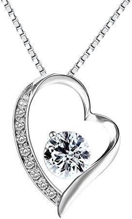 Pealrich-925 Sterling Silver Forever Love Heart Pendant Necklace with Zirconia Valentine's Day Gift Ideas for Women 18"