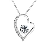 Pealrich 925 Sterling Silver Forever Love Heart Diamond Pendant Necklace