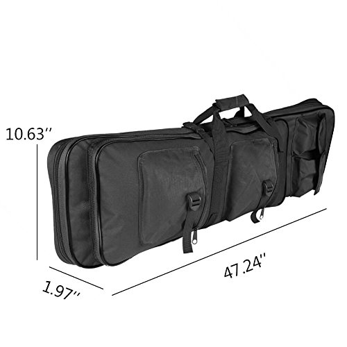Luvodi Tactical Rifle Soft Case Padded with Backpack Straps 3 Pouch, 2 Zipper Pocket, 1 Short Gun Pistol Storage Holder 48 inch Military Survival Trekking Hiking Fishing Rod Bag - Thumbnail 2