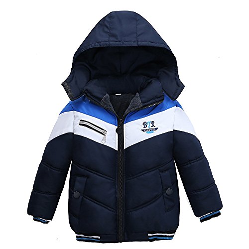 TLoowy Kids Toddler Baby Boy Fashion Winter Coat Warm Hooded Jacket Outerwear Fleece Lined Clothes Outfits(Navy,2T) - Thumbnail 2
