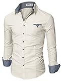 Doublju Mens Slim Fit Cotton Flannel Long Sleeve Button Down Shirts