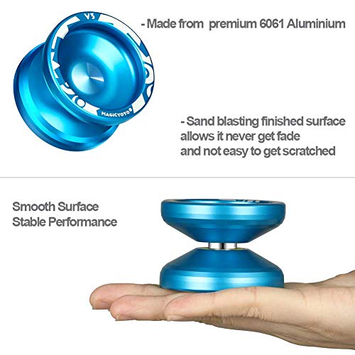 YOSTAR Yoyos for Kids, High Performance MAGICYOYO V3 Alloy Aluminum Metal Yoyo Responsive Blue Yoyo with Extra 5 Strings, Yoyo Glove, Holster