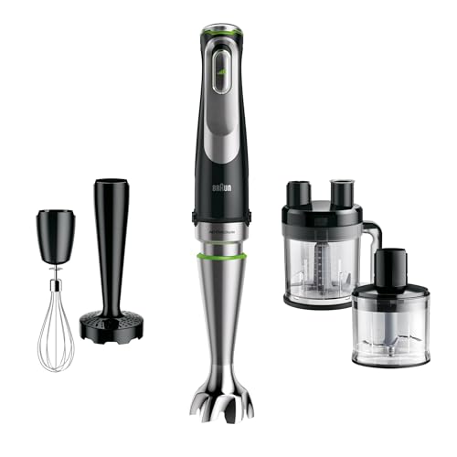 Braun Stabmixer MultiQuick 9 MQ 9187XLI - Elektrischer Stabmixer mit stufenloser Geschwindigkeitseinstellung, 4-teiliges Zubehör-Set, 1200 Watt, Schwa