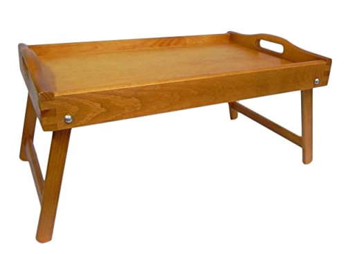 Bed Tray - Wooden Lap Tray Breakfast in Bed Serving with Folding Legs Table Mate Wipe (Light Brown / Orange)
