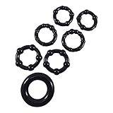 Penile Cock Rings Silicone Male Erection Enhancement Stay Hard Set of 7 Includes 6 Black Ribbed Cockrings & 1 Thick Black Donut Discreet Packaging