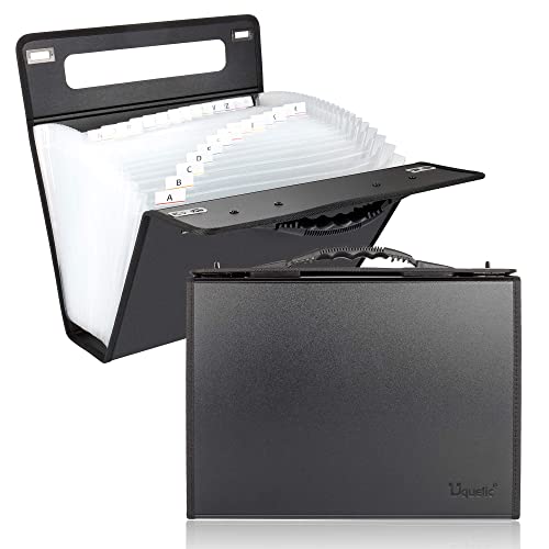 Uquelic 26 Tasche Cartella Portadocumenti A4 con Manico Grande Capacità Cartella dei File Plastica Fisarmonica Porta Documenti con Impermeabile Materiale Per Ufficio Scuola Casa Viaggio (bianca)