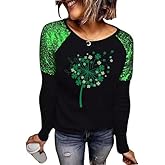 St. Patrick's Day Shirts for Women Long Sleeve Lucky Irish Shamrock Clover Graphic Tees Spring Casual Tops