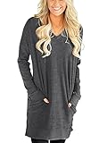 Kool Classic Womens Casual Long Sleeves Solid V-Neck Tunics Tops With Pockets Dark Grey X-Large