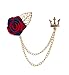 Knighthood Men's Red and Blue Rose with Gold Leaf and Crown with Hanging Cgain Lapel Pin/Brooch Multi