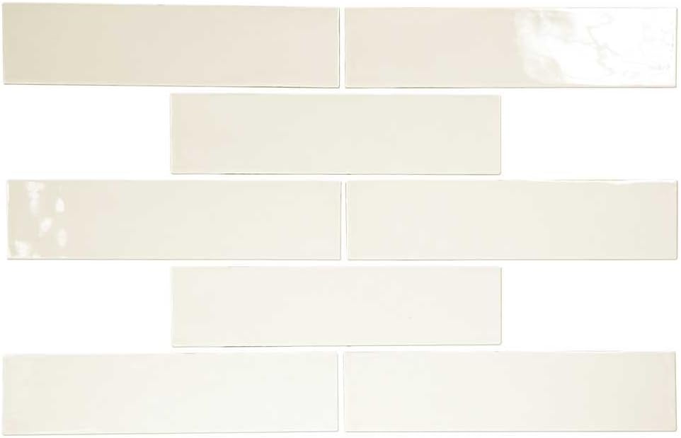 Pastel Off White Glossy 3x12 Porcelain Subway Tile - Made in Spain - Kitchen and Bathroom Backsplashes - Fireplace Surrounds (Box of 22 Pieces)