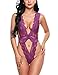 Avidlove Women Sexy Lingeries One Piece Babydoll Hollow Out Deep V Neck Lace Outfits Purple L