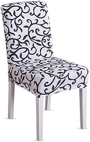 Stretchable Elastic Dining Chair Seat Decorative Covers Protectors Slipcovers with Printed Pattern Washable Removable for Family Dining Room, Party, Banquet, Wedding (White and Black Vines)