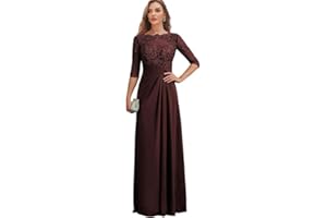 AKLASU Mother of The Bride Dresses Long Chiffon Lace Wedding Guest Dresses for Women Ruched Formal Evening Gown Prom Dress
