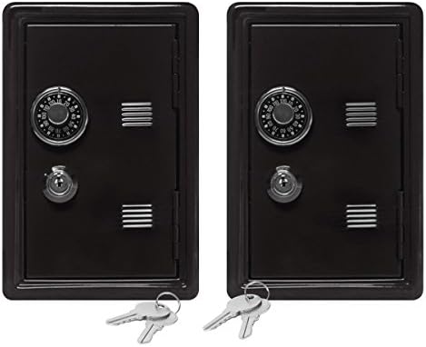 Mini Lockers by Magnetic Impressions Set of 2 Kid’s Coin Bank Locker Safes - 7” High x 4” x 3.9" with Single Digit Combination Lock and Key - Black