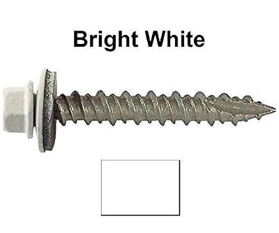 #10 Metal ROOFING SCREWS: (250)Screws x 1-1/2" BRITE WHITE Hex Washer Head Sheet Metal Roof Screw. Metal to wood, sheet metal roofing siding screws. Metal Roof screw w/colored head~For Roofing