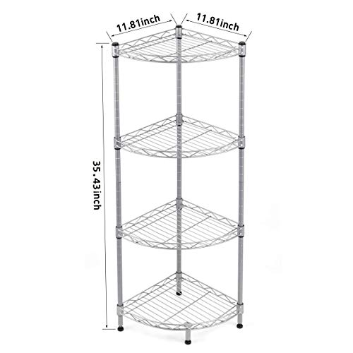 image for Byya XM-243S 4-Tier Bathroom Wire Corner Shelving Unit,Sturdy and Adju