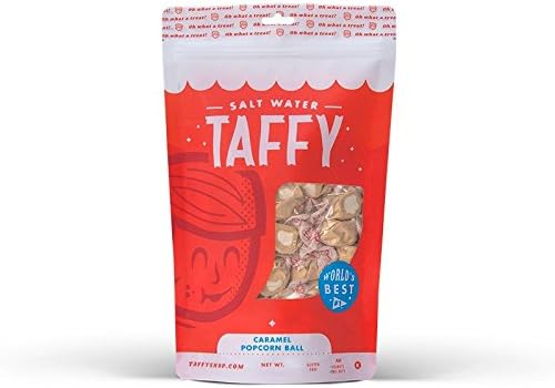 Taffy Shop Caramel Popcorn Ball Salt Water Taffy - Small Batch Salt Water Taffies Made in the USA - Super Soft, and Sweet - Guaranteed Fresh - Gluten-Free, Soy-Free, Peanut-Free - Share (14oz) Bag