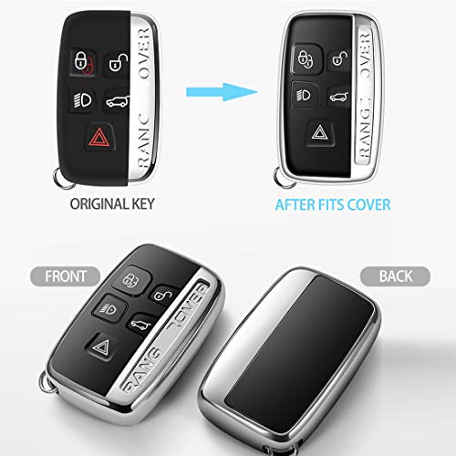 Intermerge for Range Rover Key Fob Cover,Key Fob Case for Land Rover Evoque Velar Sport Discovery LR4 Sport and Jaguar XF XJ XE F-PACE F-TYPE 5-Buttons,Premium Soft TPU Protective range rover Key Case - Thumbnail 3