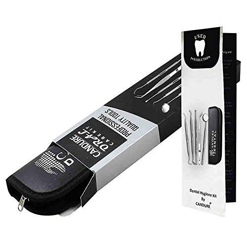 Candure Dental Tools Kit 5 Pcs Oral Care Dental Pick Hygiene Set with Tooth Tarter Scraper Plaque Remover Dentist Mirror and Scaler Stainless Steel - Thumbnail 6