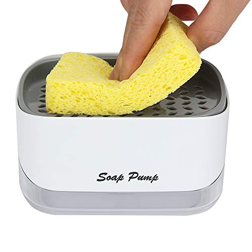 Dish Soap Dispenser for Kitchen, 2 in 1 Soap Pump Dispenser with Sponge Holder, Sink Kitchen Soap Dispenser