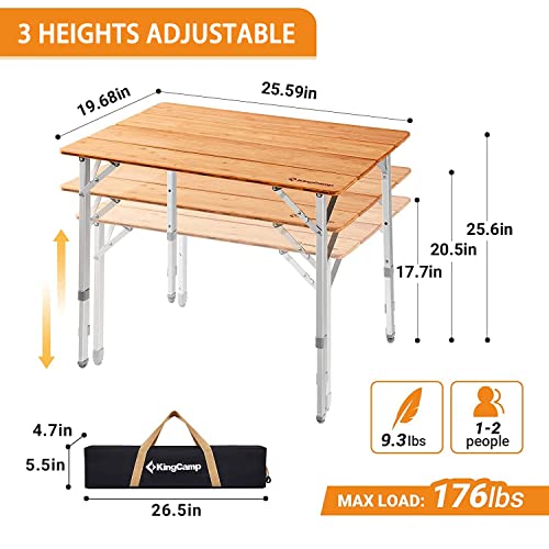 KingCamp Bamboo Folding Camping Table 4 Folds Lightweight with