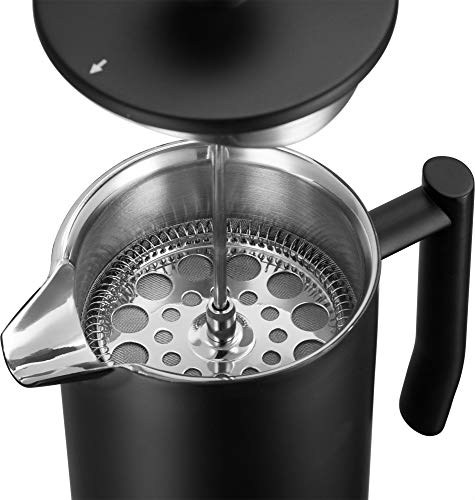 (Renewed) Belwares Large French Press Coffee Maker with Extra Filters for a Richer and Fuller Coffee Flavor, Designed with Double Wall Black Stainless Steel to Preserve Hot Coffee Temperature (50oz)