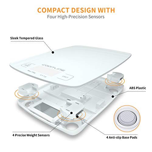 Food Scale, 22lb Digital Kitchen Scale Weight Grams and Ounces for Cooking Baking, 1g/0.1oz Precise Touch Screen Scale with Tare Function - Tempered Glass Platform (white)
