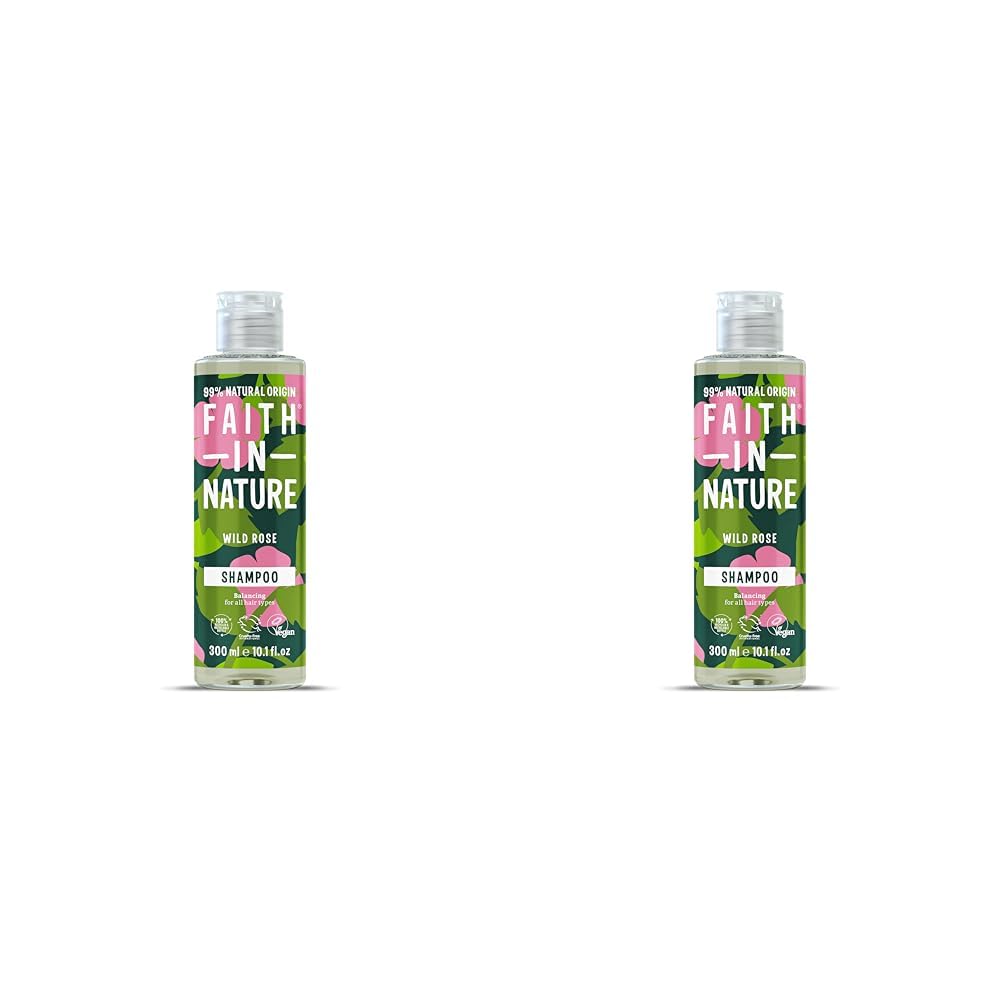 Faith In Nature 300ml Natural Wild Rose Shampoo, Restoring, Vegan & Cruelty Free, No SLS or Parabens, For Normal to Dry Hair (Pack of 2)